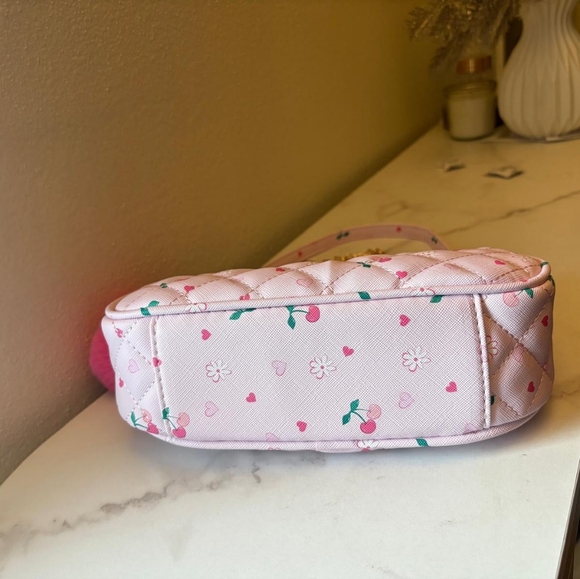 Y2K Pink Quilted Baguette Bag Cherry Print with Pom Pom Charm- NWT Under One Sky - Picture 5 of 11